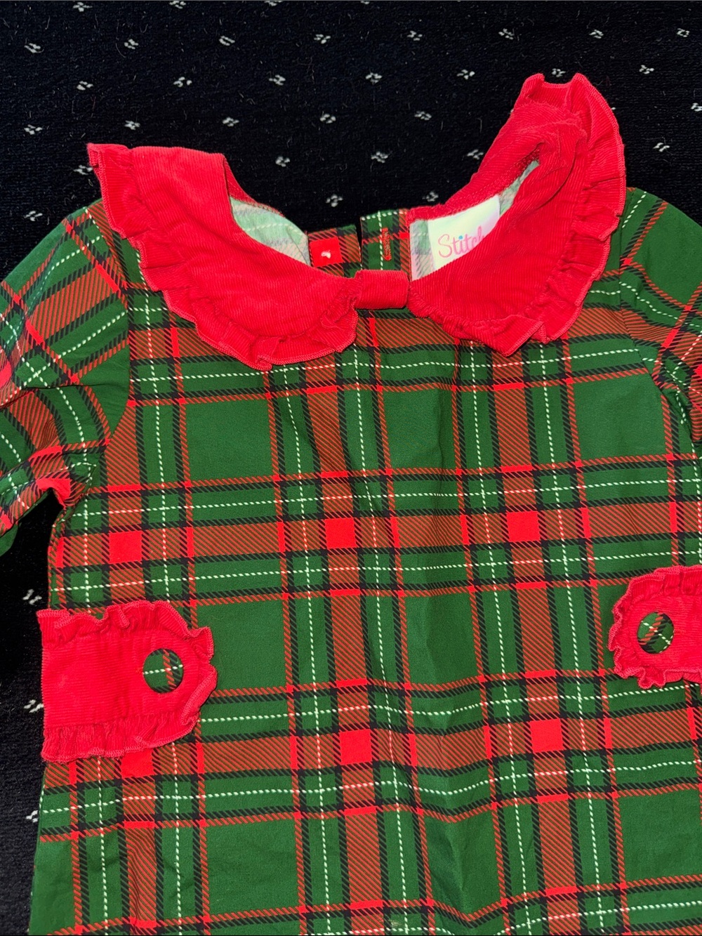 Holiday Plaid Green and Red Long-Sleeve Kids Dress - Picture 2 of 6